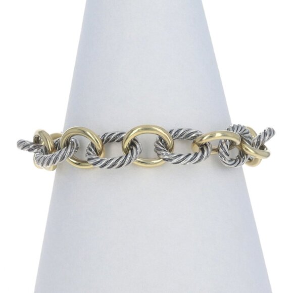 David Yurman Cable Oval Link Bracelet 7" Sterling Silver 925 Yellow Gold 18k - Picture 1 of 7